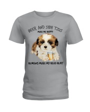 Shih Tzu And Beer make me happy Gift for you Ladies T-Shirt tile