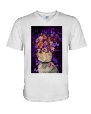 Yorkshire terrier full of butterfly and flowers V-Neck T-Shirt tile