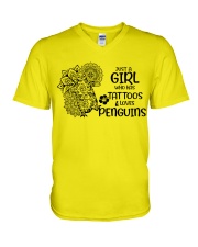 Penguin a girl has tattoos penguin lovers V-Neck T-Shirt tile