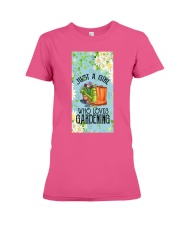 Gardening A girl who loves Gift for you Premium Fit Ladies Tee tile