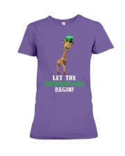 Giraffe let the shenanigans begins giraffe lover Premium Fit Ladies Tee tile