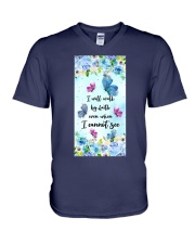 Butterfly i will walk by faith gift for you V-Neck T-Shirt tile