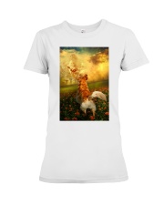 Golden retriever went with God dog moms Premium Fit Ladies Tee tile