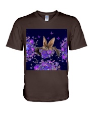 Bat flowers lavenders bat lovers V-Neck T-Shirt tile