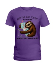 Sloths And knitting make me happy Gift for you Ladies T-Shirt tile