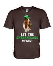 Basset hound let the shenanigans begins dog mom V-Neck T-Shirt tile
