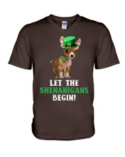 Chihuahua let the shenanigans begins dog mom V-Neck T-Shirt tile