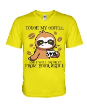 Sloth touch my coffee sloth lover V-Neck T-Shirt tile