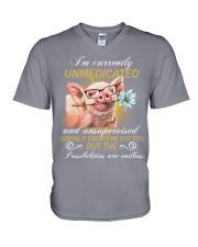 Pig I'm currently unmedicated V-Neck T-Shirt tile
