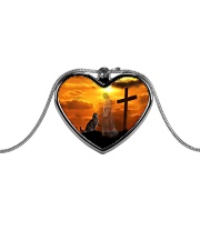 Cat and jesus necklace Metallic Heart Necklace front