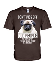 Pug dont piss off old people pug lovers V-Neck T-Shirt tile