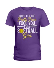 Softball Don't let the pretty face fool you Gift for you Ladies T-Shirt tile