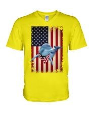 Dolphin smile flag dolphin lover V-Neck T-Shirt tile