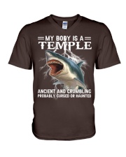 Shark my body is a temple shark lovers V-Neck T-Shirt tile