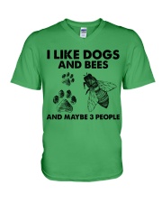 Bee and dog three people V-Neck T-Shirt tile
