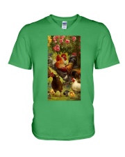Chicken roses gift for chicken lover V-Neck T-Shirt tile
