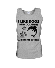 Dolphin and dog three people Unisex Tank tile