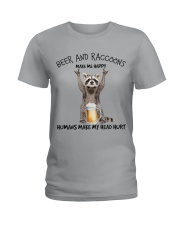 Raccoon And Beer make me happy Gift for you Ladies T-Shirt tile
