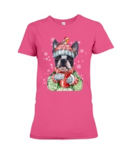 Boston terrier warm winter Premium Fit Ladies Tee tile