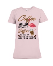 Flamingo until i have had my coffee Premium Fit Ladies Tee tile