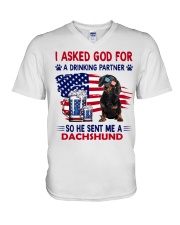 Dachshund is drinking partner Gift for u V-Neck T-Shirt tile