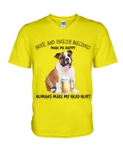 Bulldog And Beer make me happy Gift for you V-Neck T-Shirt tile