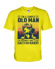 Dachshund a simple old man dachshund lover dog mom V-Neck T-Shirt tile