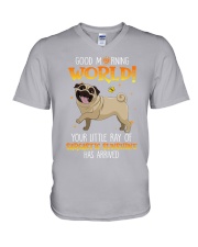 Pug Good Morning World V-Neck T-Shirt tile