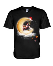 Moon Dachshund Fishing Gift Happy Christmas - For Dog Lovers V-Neck T-Shirt tile