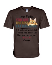Cat Best dad bite him in nuts run you Personalized V-Neck T-Shirt tile