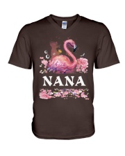 Flamingo love pink flowers personalized shirt V-Neck T-Shirt tile