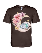 Elephant flower and moon elephant lovers V-Neck T-Shirt tile