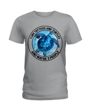 Turtle and tattoo three people turtle lovers Ladies T-Shirt tile
