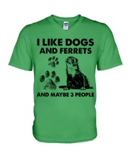 Ferret and dog three people ferret lover dog mom V-Neck T-Shirt tile