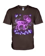 Deer magical purple V-Neck T-Shirt tile