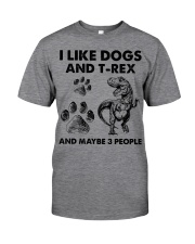 T-rex and dog three people t rex lover dog mom Classic T-Shirt tile