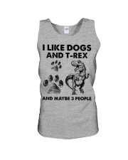 T-rex and dog three people t rex lover dog mom Unisex Tank tile