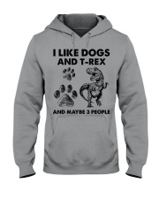 T-rex and dog three people t rex lover dog mom Hooded Sweatshirt tile