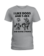 T-rex and dog three people t rex lover dog mom Ladies T-Shirt tile