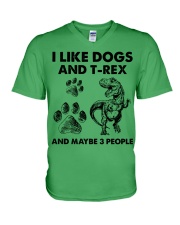 T-rex and dog three people t rex lover dog mom V-Neck T-Shirt tile