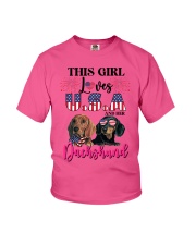 Girl loves us and dachshund Gift for you Youth T-Shirt tile