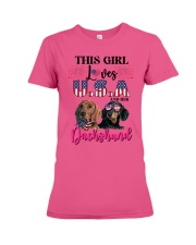Girl loves us and dachshund Gift for you Premium Fit Ladies Tee tile