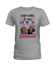 Girl loves us and dachshund Gift for you Ladies T-Shirt tile