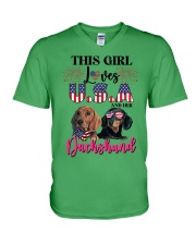 Girl loves us and dachshund Gift for you V-Neck T-Shirt tile