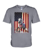 Horse smile flag horse lovers V-Neck T-Shirt tile