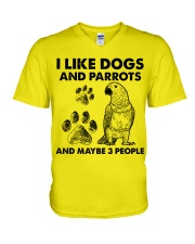 Parrot and dog three people bird lover dog mom V-Neck T-Shirt tile