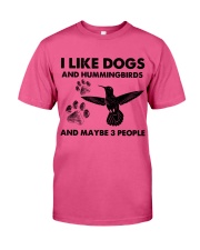 Hummingbird and dog three people bird lover Premium Fit Mens Tee tile