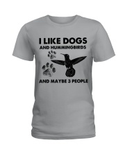 Hummingbird and dog three people bird lover Ladies T-Shirt tile