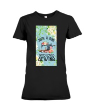 Sewing A girl who loves Gift for you Premium Fit Ladies Tee tile