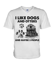 Otter and dog three people V-Neck T-Shirt tile